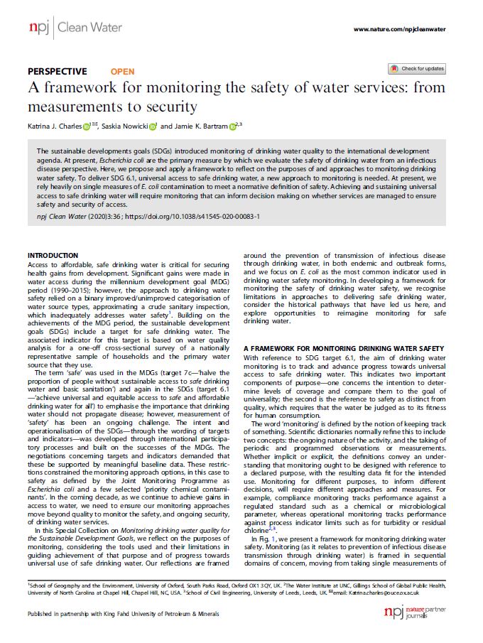 a framework for monitoring the safety of water services cover